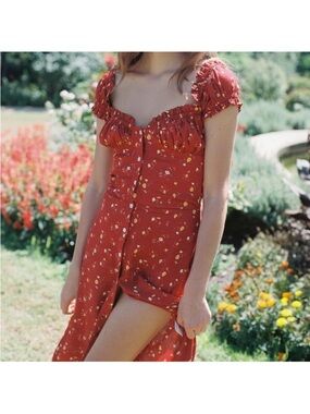 With Jean Red Floral Button-Front Maxi Dress